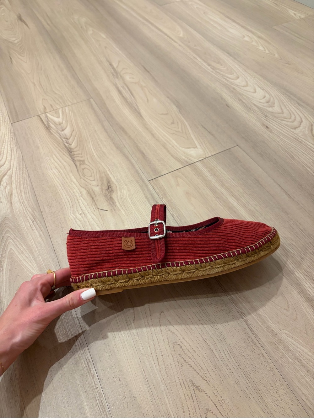 Suyute Spanish Corduroy Mary Jane Espadrille in Red with Buckle Strap